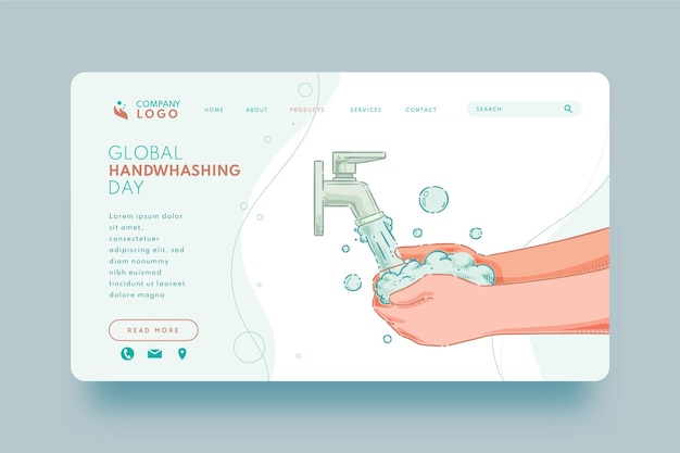 Hand drawn global handwashing day landing page template