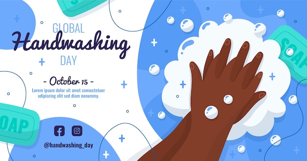 Hand drawn global handwashing day social media post template