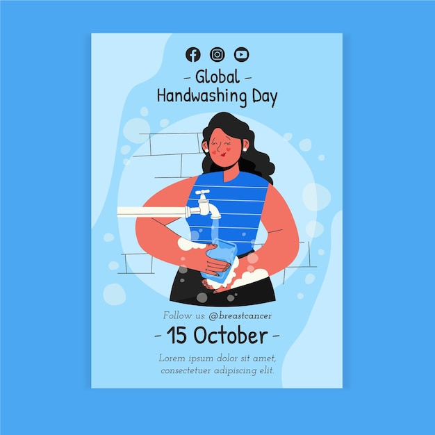 Бесплатное векторное изображение Ручной обращается глобальный день мытья рук вертикальный флаер шаблон