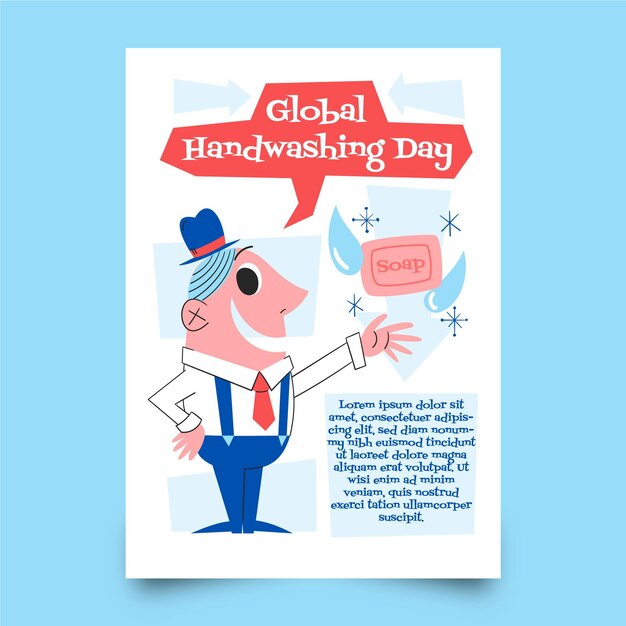 Ручной обращается глобальный день мытья рук вертикальный шаблон плаката
