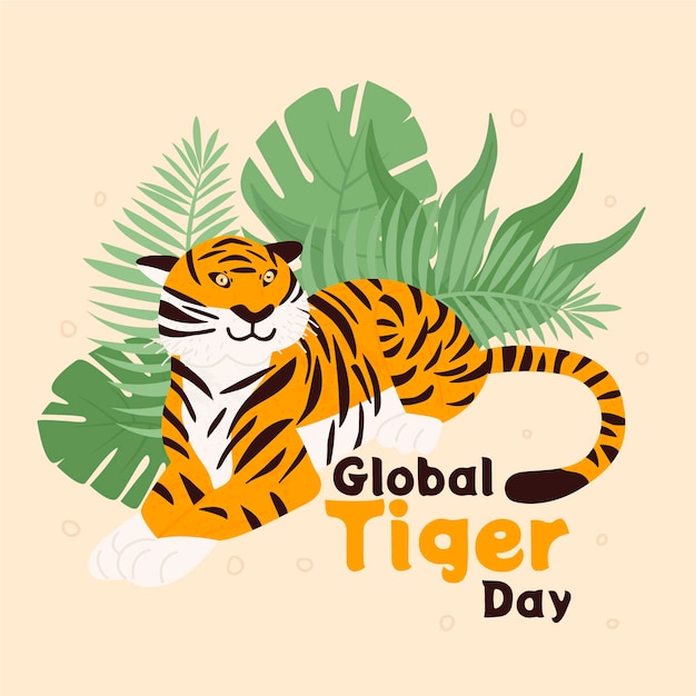 Illustrazione di giorno della tigre globale disegnata a mano