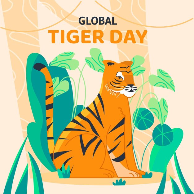 Нарисованная рукой иллюстрация глобального дня тигра