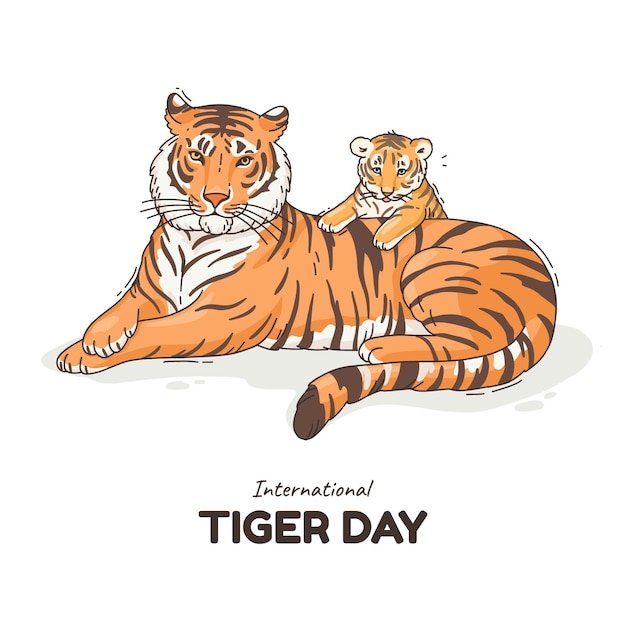 Hand drawn global tiger day illustration