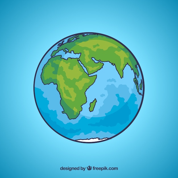 Free vector hand drawn globe blue background