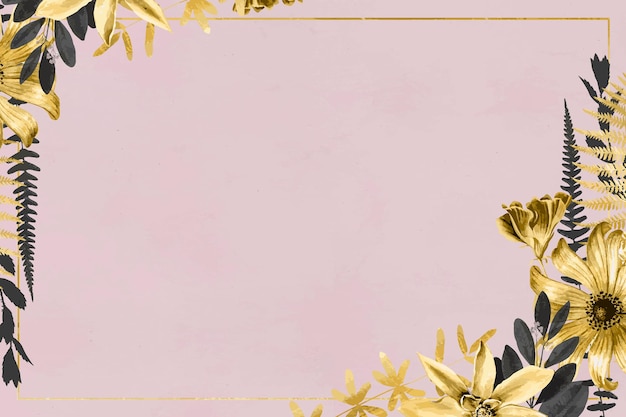 Нарисованная рукой золотая цветочная рамка на розовых обоях