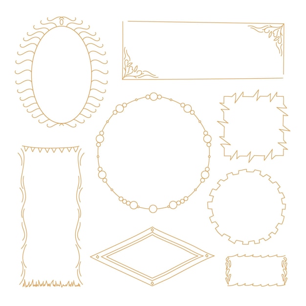 Hand drawn golden doodle frame collection