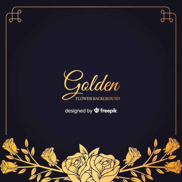 Hand drawn golden floral background