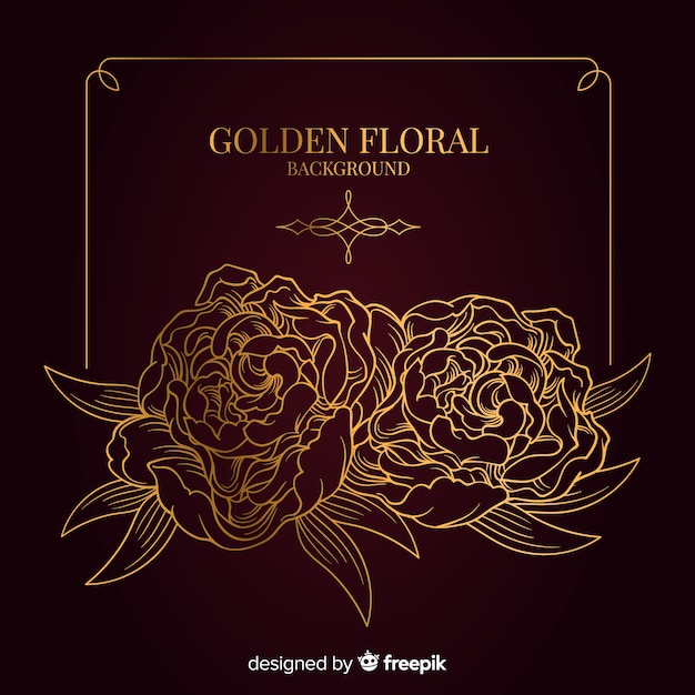 Hand drawn golden floral background