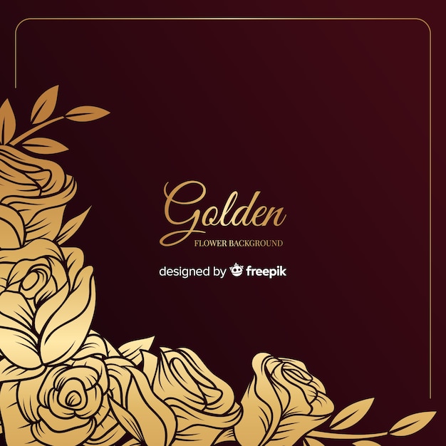 Hand drawn golden floral background