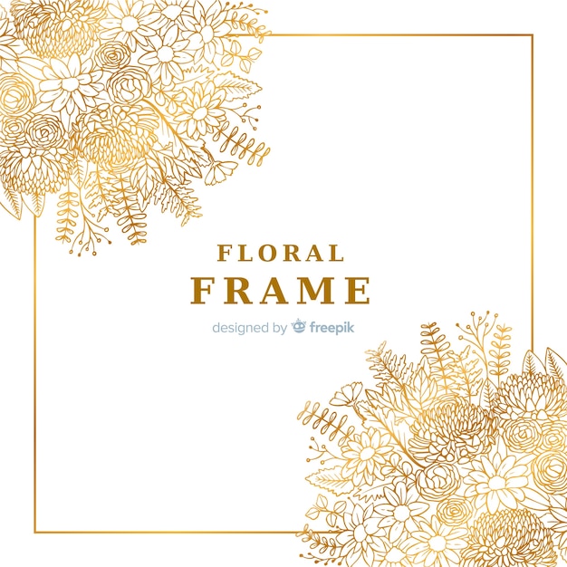 Hand drawn golden floral frame background