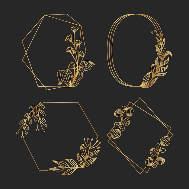 hand drawn golden leaves frame