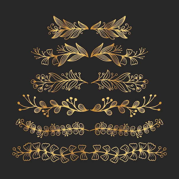 Нарисованная рукой иллюстрация контура золотых листьев