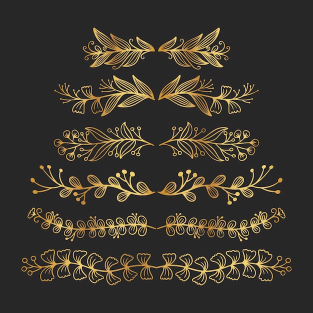 Hand drawn golden leaves outline illustration