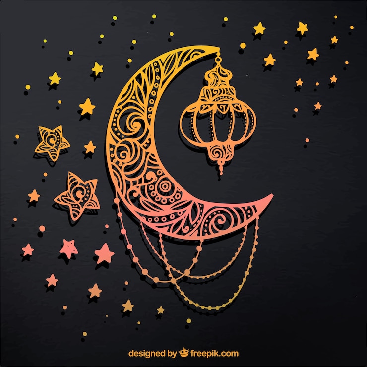 Free Vector hand drawn golden moon and stars