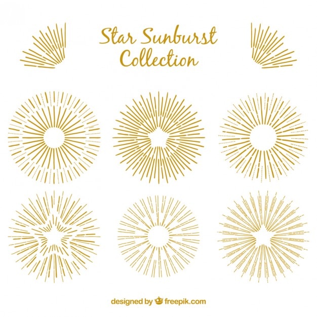 Free vector hand drawn golden star and sunburst decoration