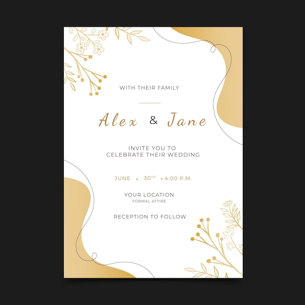 Free vector hand drawn golden wedding invitation template