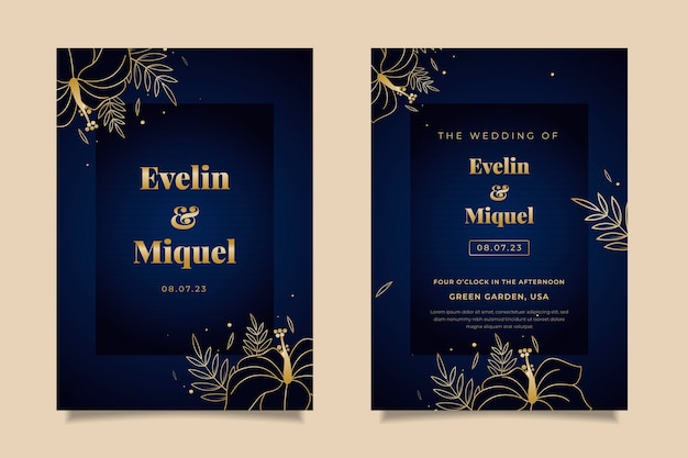 Free vector hand drawn golden wedding invitation template