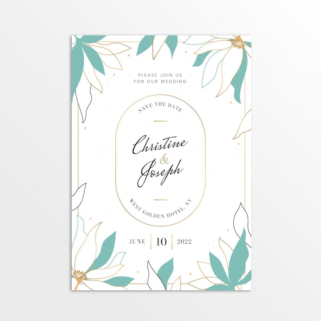 Hand drawn golden wedding invitation template