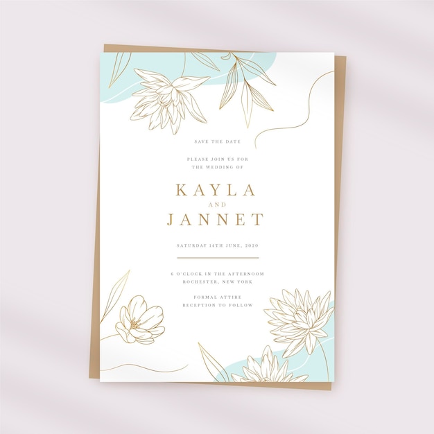 Free vector hand drawn golden wedding invitation template