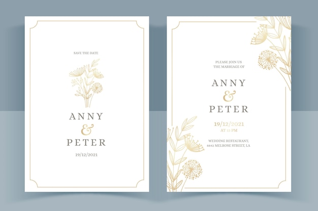 Free vector hand drawn golden wedding invitation template