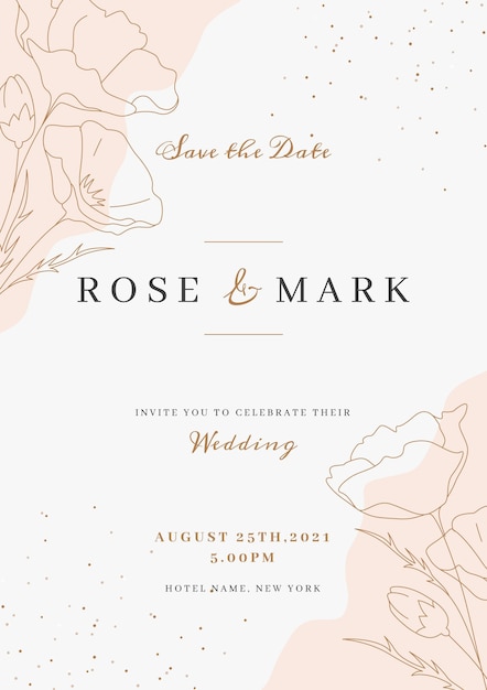 Free vector hand drawn golden wedding invitation template