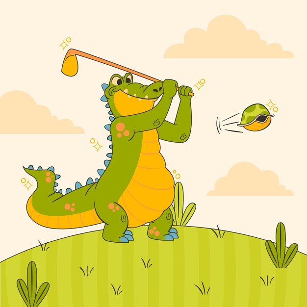 Иллюстрация мультфильма о гольфе, нарисованная вручную