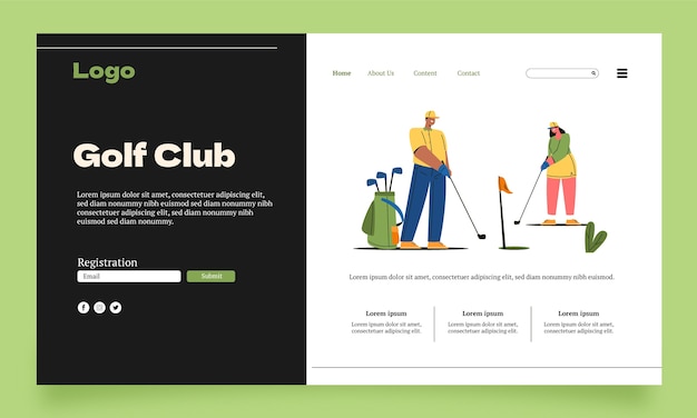 Modello di pagina di destinazione del golf club disegnato a mano