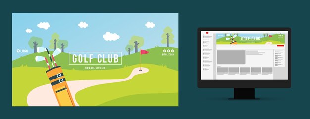 Vettore gratuito arte del canale youtube della mazza da golf disegnata a mano