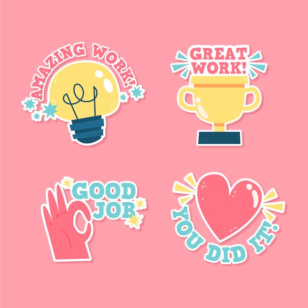 Free vector hand drawn good job stickers set