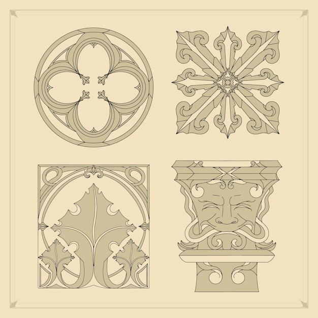 Free vector hand drawn  gothic ornament set