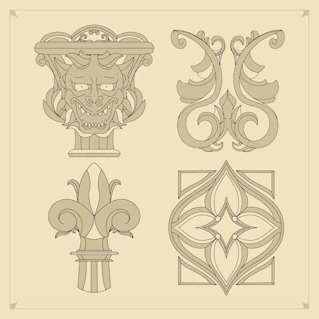 Hand drawn  gothic ornament set