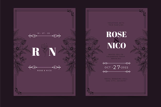 Free vector hand drawn gothic wedding invitations