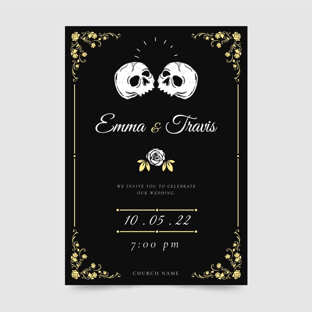 Hand drawn gothic wedding invitations