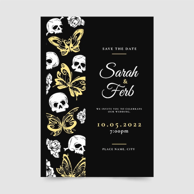 Free vector hand drawn gothic wedding invitations