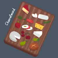 Free vector hand drawn gourmet snack cheeseboard on wooden board