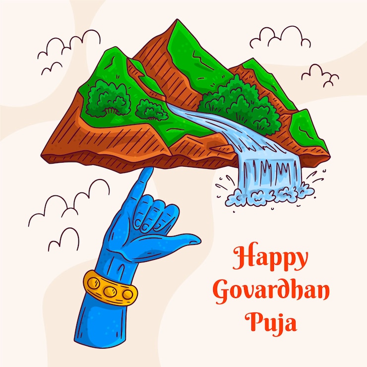 मुफ़्त वेक्टर hand drawn govardhan puja