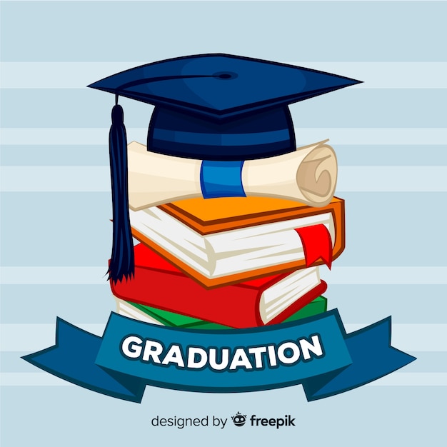 手描きの卒業の帽子と卒業証書