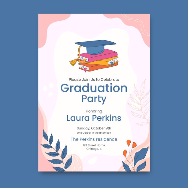 Free vector hand drawn graduation invitation template