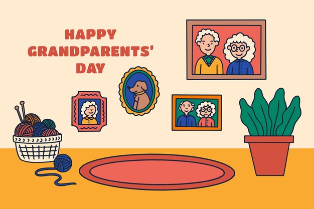 Hand drawn grandparents day background with room design