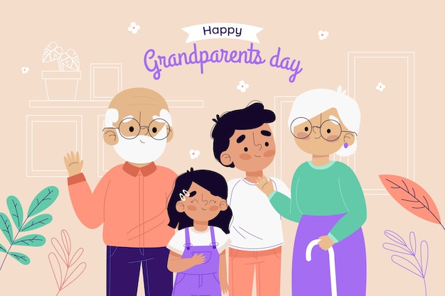 Hand drawn grandparents day botanical background