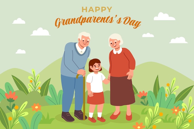 Hand drawn grandparents day flowers background