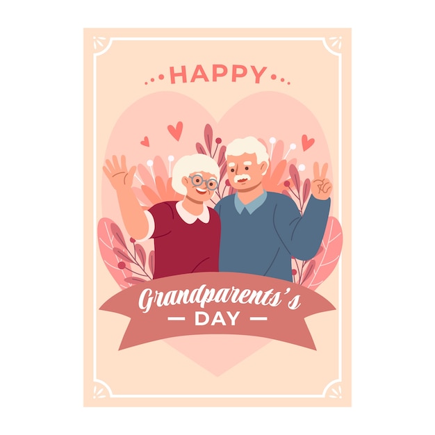 Vettore gratuito modello di biglietto di auguri per il giorno dei nonni disegnato a mano