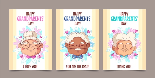 Free vector hand drawn grandparents day greeting cards set