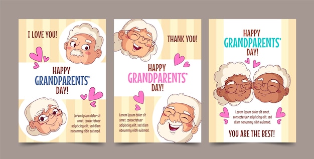 Set di biglietti di auguri per il giorno dei nonni disegnati a mano