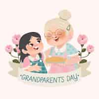 Vettore gratuito illustrazione disegnata a mano del giorno dei nonni con nonna e nipote