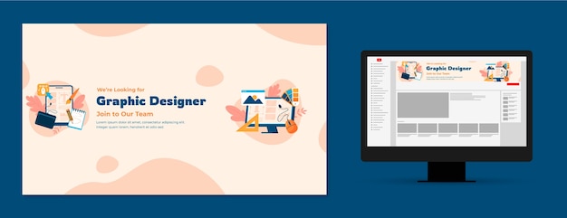 Vettore gratuito arte del canale youtube del graphic designer disegnato a mano
