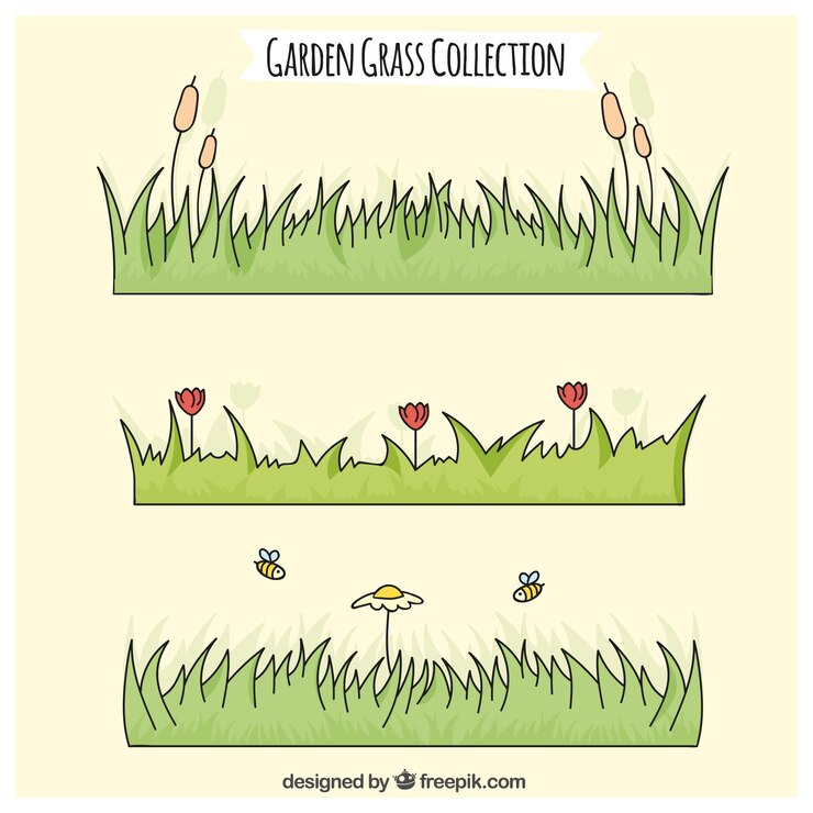 Free Vector hand drawn grass with flower collection