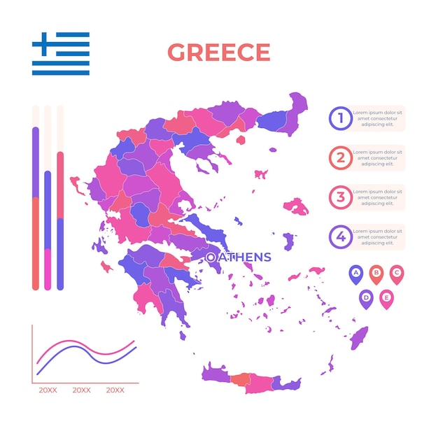 無料ベクター 手描きギリシャ地図インフォグラフィックテンプレート