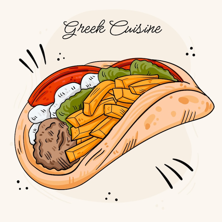 Бесплатный Вектор нарисованная рукой иллюстрация греческой кухни