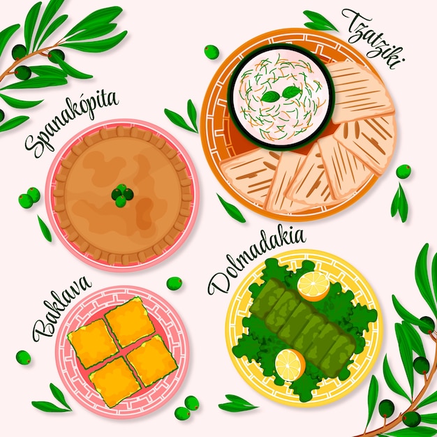 Free vector hand drawn greek cuisine illustration